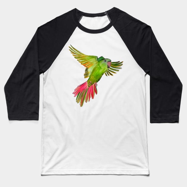 Flying Green Parrot Watercolor Painting Baseball T-Shirt by julyperson